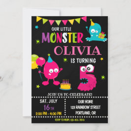 Lilla monsterfödelsedagsinbjudan till flicka inbjudningar