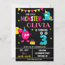 Lilla monsterfödelsedagsinbjudan till flicka inbjudningar
