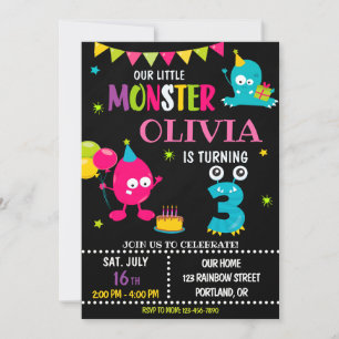 Lilla monsterfödelsedagsinbjudan till flicka inbjudningar