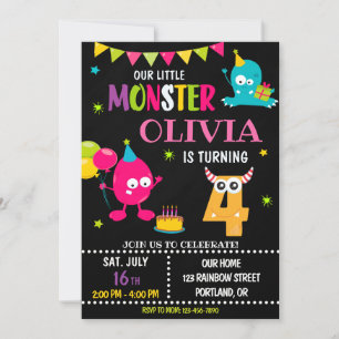 Lilla monsterfödelsedagsinbjudan till flicka inbjudningar