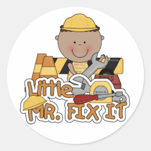 Lilla mr Fix it Construction Tshirts och Gifts Runt Klistermärke