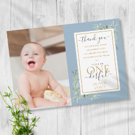 Lilla Mr ONE00 Blue Boy 1st Birthday Photo Tack Kort
