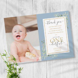 Lilla Mr ONE00 Blue Boy 1st Birthday Photo Tack Kort