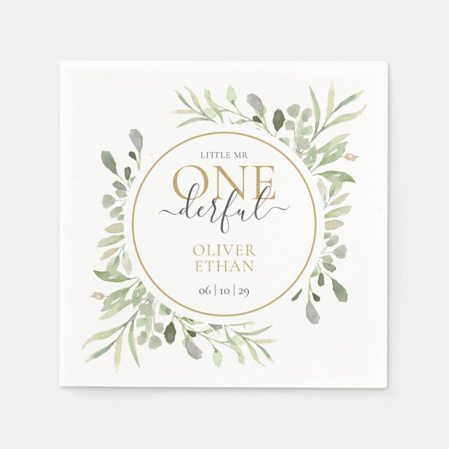 Lilla Mr ONE00 Elegant Boy First Birthday Pappersservett (Framsidan)