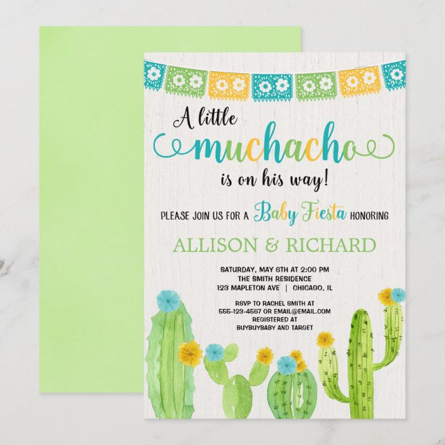 Lilla muchacho par fiesta babydusch inbjudningar (Fram/baksida)