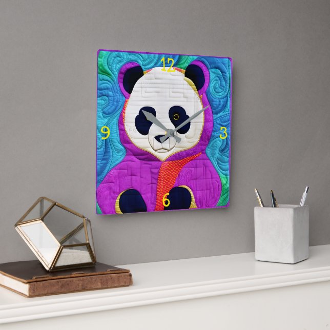 Lilla Panda - Quilt-like Design Fyrkantig Klocka (Kontor)