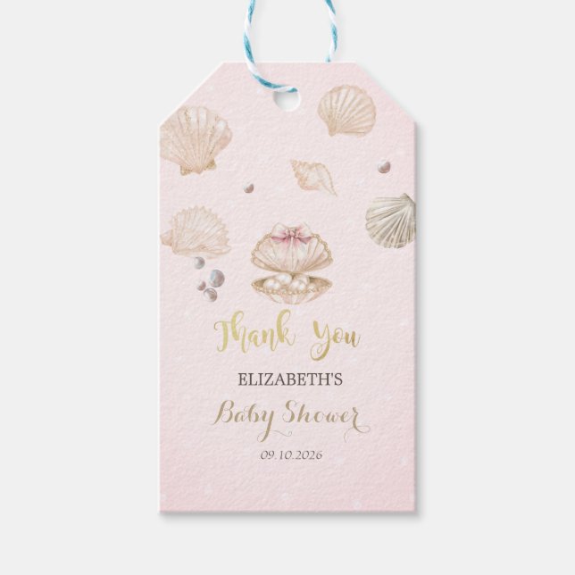 Lilla pärlsnigelskal prickar babyfirande presentetikett (Framsidan)