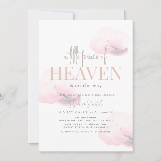 Lilla Peace of Heaven Girl Cloud Baby Shower Rosa Inbjudningar (Framsida)