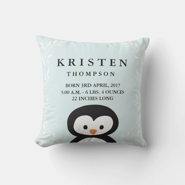 Lilla Penguin Baby födelsetabell Kudde (Framsida)
