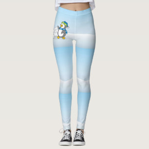 Lilla penguin med snö bollar som viftar leggings