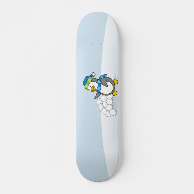 Lilla penguin med snö bollar som viftar mini skateboard bräda 18,5 cm (Framsida)