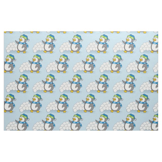 Lilla penguin med snö bollar som viftar tyg (Fat Quarter)