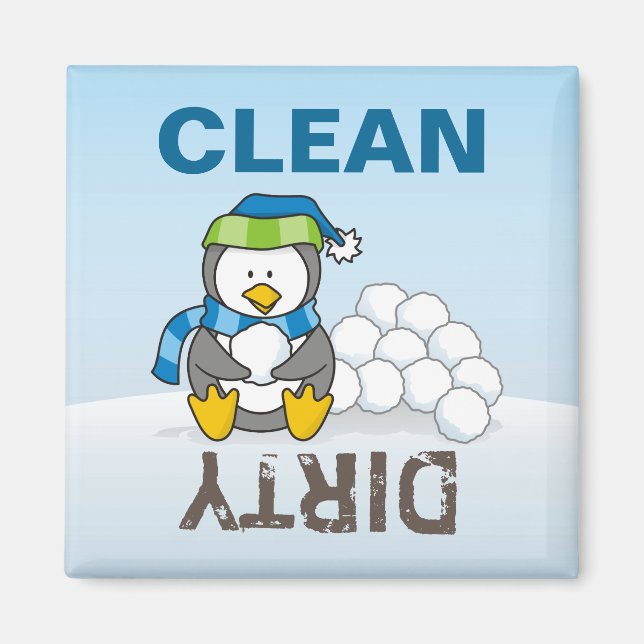 Lilla penguin sitta med snöbullar magnet (Framsidan)