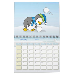Lilla penguin som får snö boll kalender