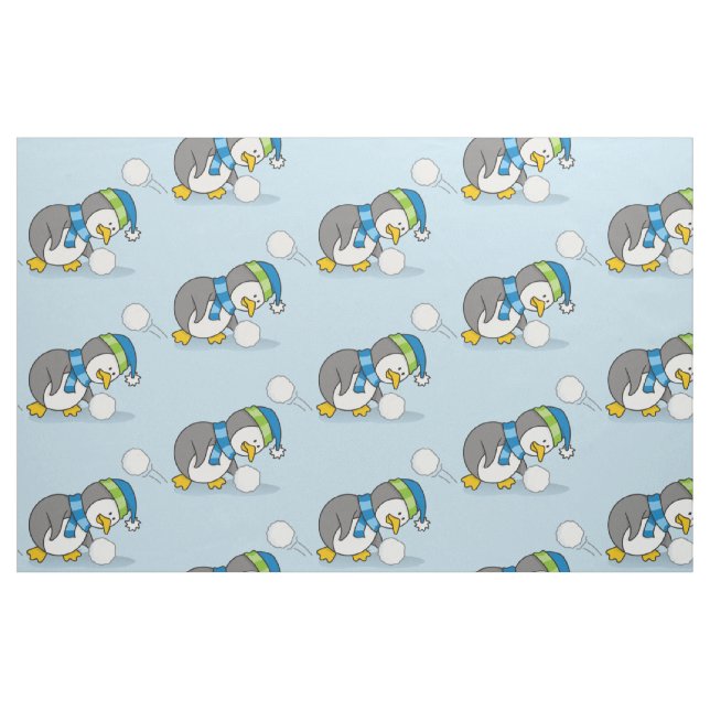Lilla penguin som får snö boll tyg (Fat Quarter)