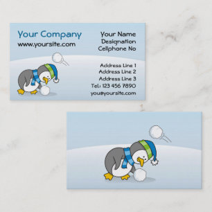 Lilla penguin som får snö boll visitkort