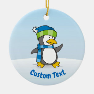 Lilla penguin som går på keramisk prydnadsföremål julgransprydnad keramik