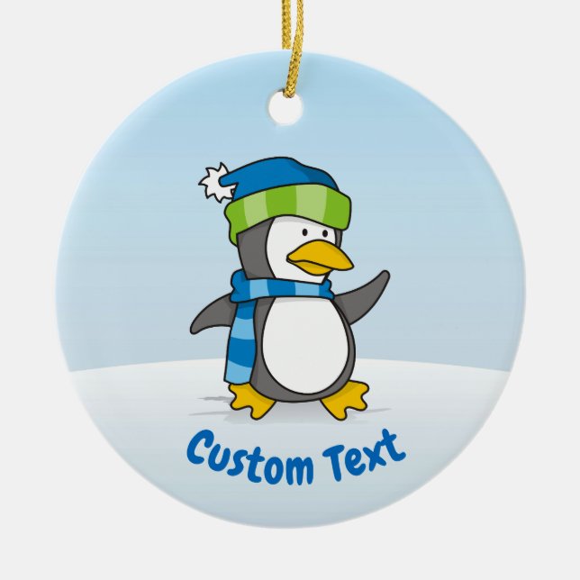 Lilla penguin som går på keramisk prydnadsföremål  julgransprydnad keramik (Framsidan)