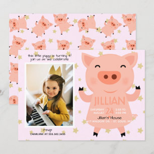 Lilla Piggy Photo Födelsedagsfest inbjudan