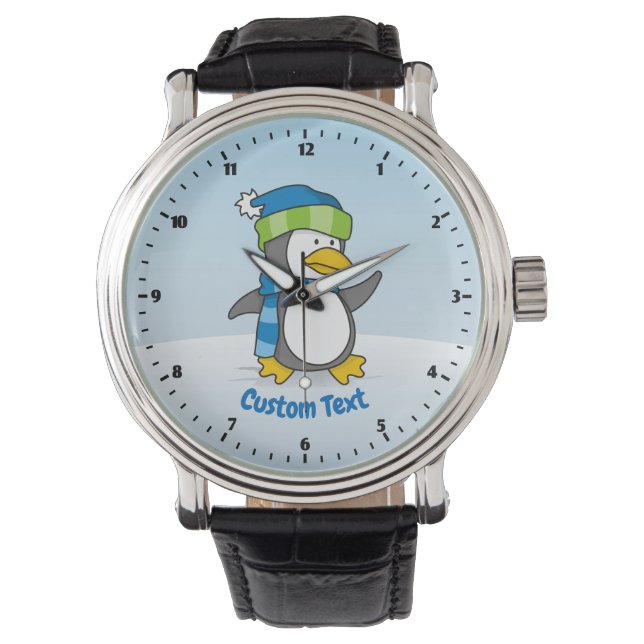 Lilla pingvin på snö armbandsur (Framsida)