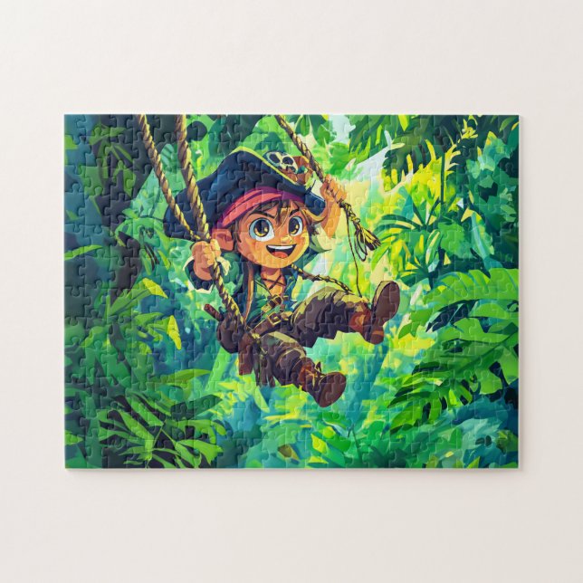 Lilla Pirat med Roligt Utforska Jungle Pussel (Horisontell)