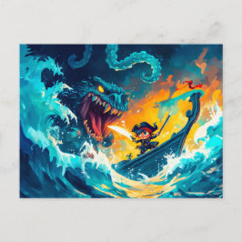 Lilla Pirat som slår en havsmonster på High S Vykort