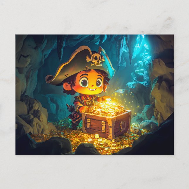 Lilla Pirat upptäcker en skatt i en grotta Vykort (Framsida)