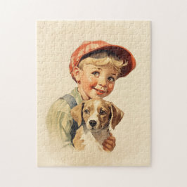 Lilla pojke och hund pussel