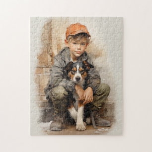 Lilla pojke och hund pussel