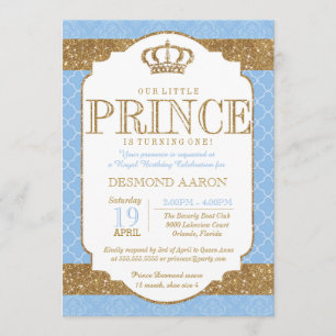 Lilla Prince-Royalet Light Blue Guld Inbjudningar
