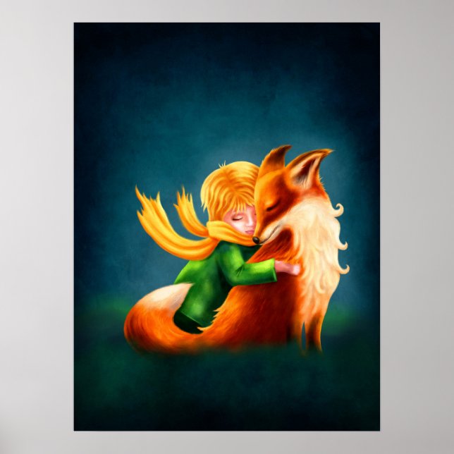 Lilla prins och Fox. Nursery Art Illustration Poster (Framsidan)