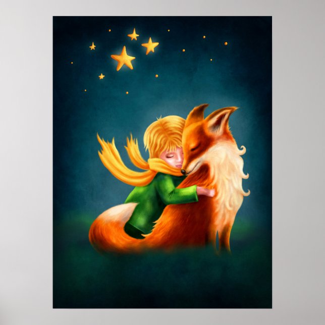 Lilla prins och Fox. Nursery Art Illustration Poster (Framsidan)