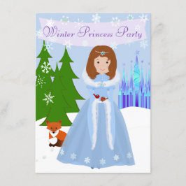 Lilla prinsessa Winter Party Brown Hair Inbjudningar