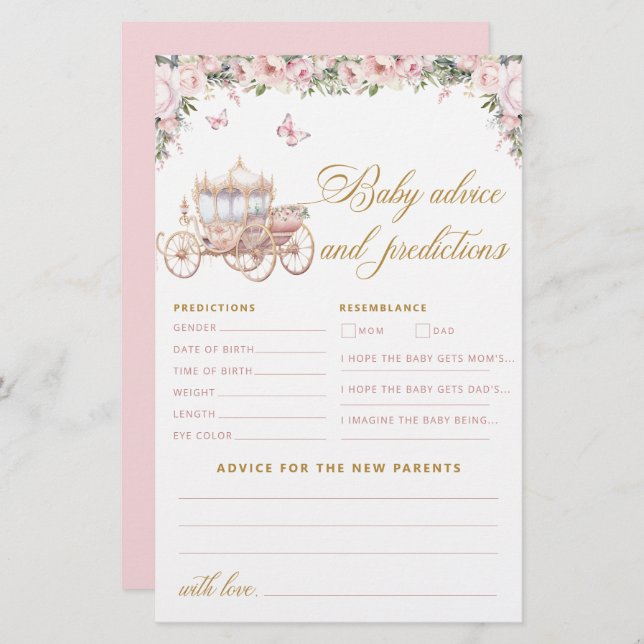 Lilla prinsessan Baby Shower Advice & Predictions (Fram/baksida)