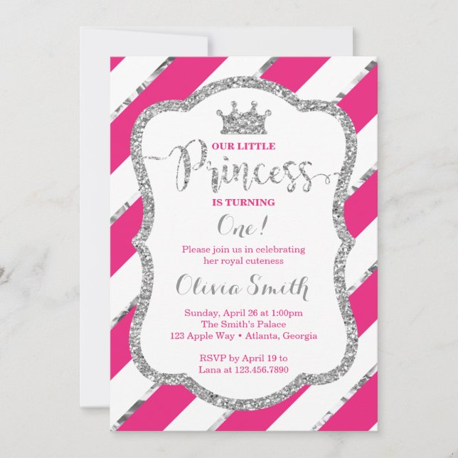 Lilla prinsessan Birthday-inbjudan till Rosa Silve Inbjudningar (Framsida)