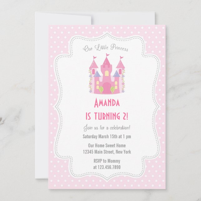 Lilla prinsessan Födelsedagsfest inbjudan Rosa (Framsida)