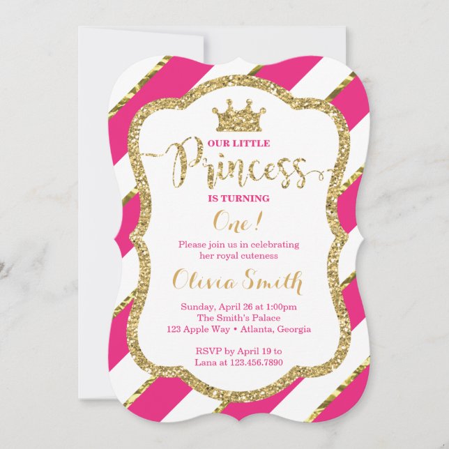 Lilla prinsessans födelsedag i Rosa & Guld Inbjudningar (Framsida)