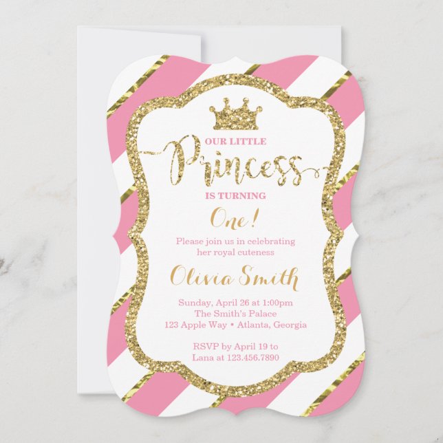Lilla prinsessans födelsedag i Rosa & Guld Inbjudningar (Framsida)