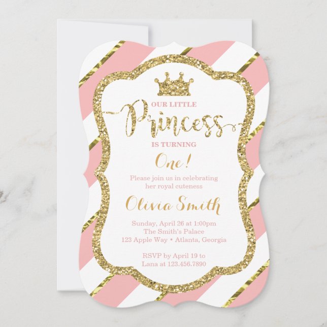 Lilla prinsessans födelsedag i Rosa & Guld Inbjudningar (Framsida)