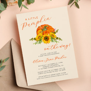 Lilla pumpa orange boho faller blommigt babydusch inbjudningar