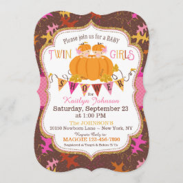Lilla Pumpa Tvillingflickor Höstlöv Baby Shower Inbjudningar