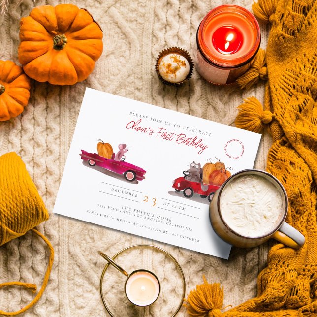 Lilla pumpan fyller ett Födelsedagsinbjudan Tack Kort (Skapare uppladdad)