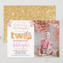 Lilla Pumpkin 2:a födelsedagsinbjudan med foto