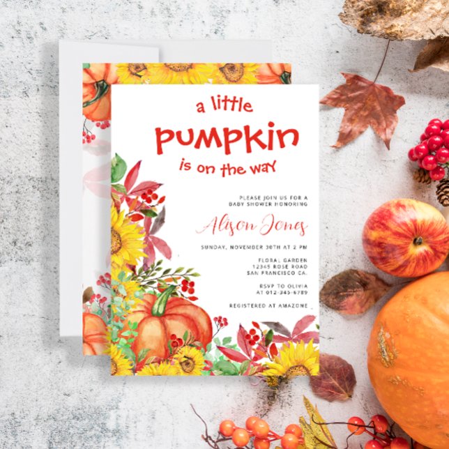 Lilla pumpkin är på babyduschen inbjudningar (Skapare uppladdad)