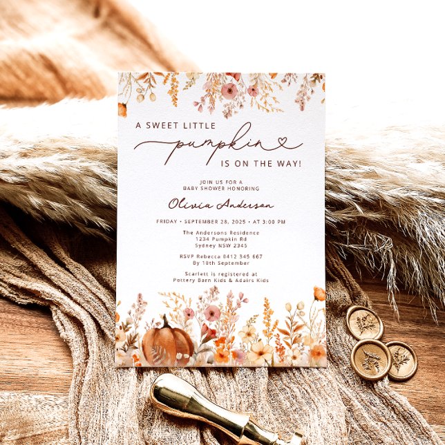 Lilla Pumpkin är på Blommigten Baby Shower Inbjudningar (Skapare uppladdad)