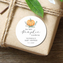 Lilla Pumpkin är på väg som Baby Shower Runt Klistermärke