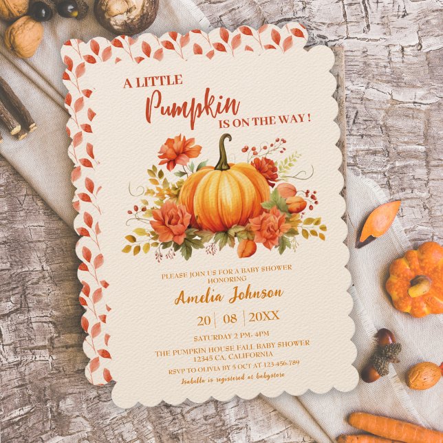Lilla Pumpkin är på väg som Fall Baby Shower Inbjudningar (Skapare uppladdad)