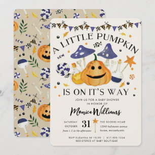 Lilla Pumpkin är på vägen Halloween Baby Shower Inbjudningar