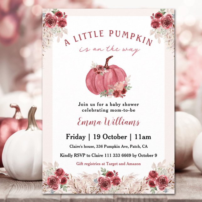 Lilla Pumpkin är på vägen till babyduschen Inbjudningar (Little Pumpkin Is On The Way Baby Shower Invitation)