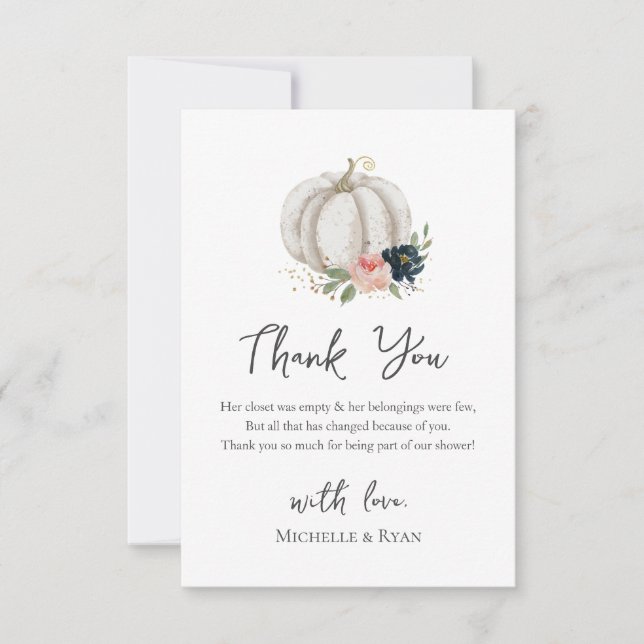 Lilla Pumpkin är på vägen till babyduschen Tack Kort (Framsida)